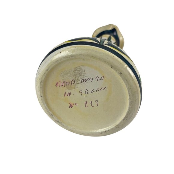 Handmade Greek Ceramic Pitcher With Floral Design Multicolor 7" Tall Signed Numb - Picture 6 of 7